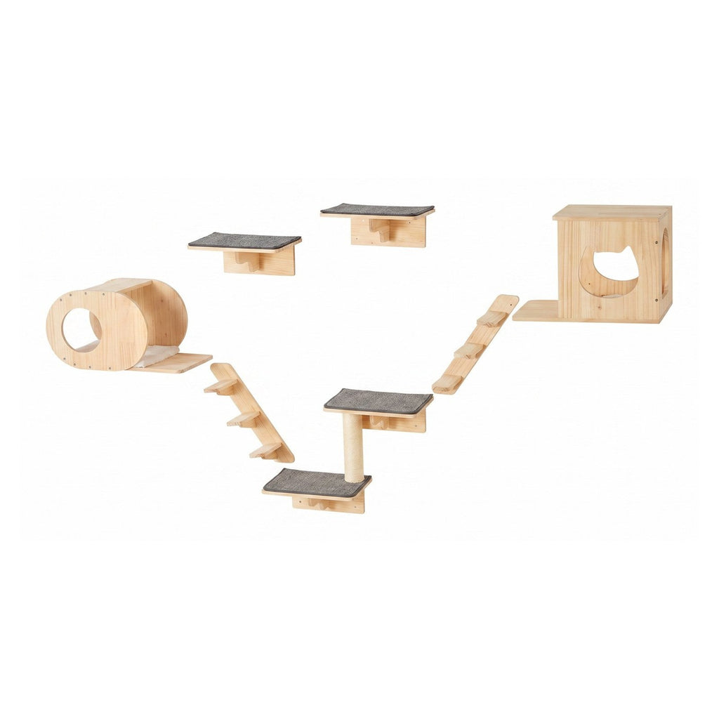 Ensemble etageres murales chat en bois sur fond blanc - Griffova