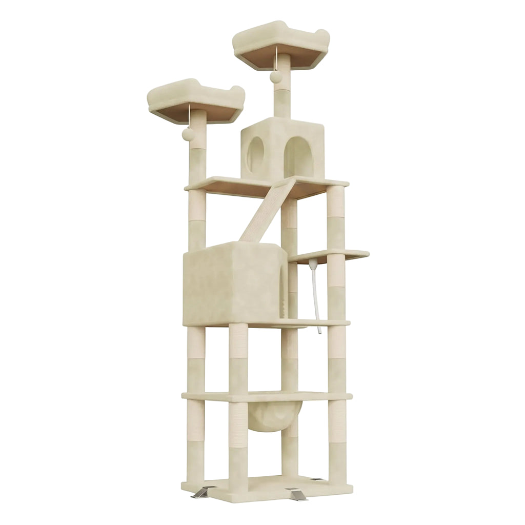 Arbre à chat en bois beige XXL 208 cm sur fond blanc studio - Griffova