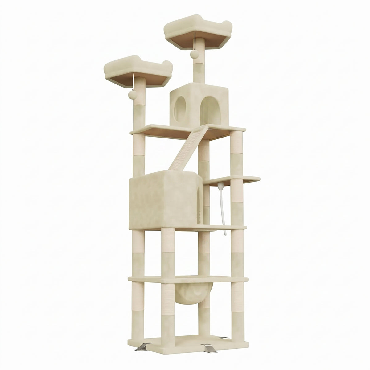 Arbre à chat en bois beige XXL 208 cm sur fond blanc studio - Griffova