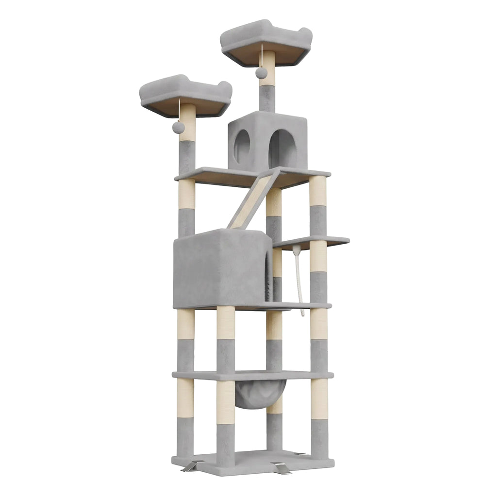 Arbre à chat en bois gris clair XXL 208 cm sur fond blanc studio - Griffova