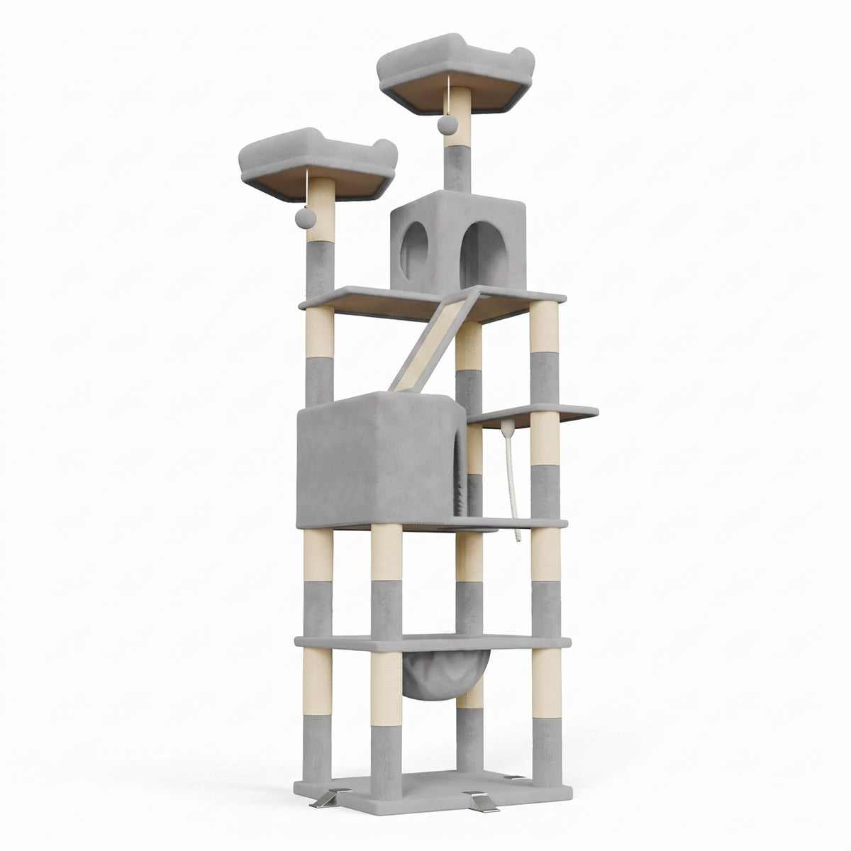 Arbre à chat en bois gris clair XXL 208 cm sur fond blanc studio - Griffova