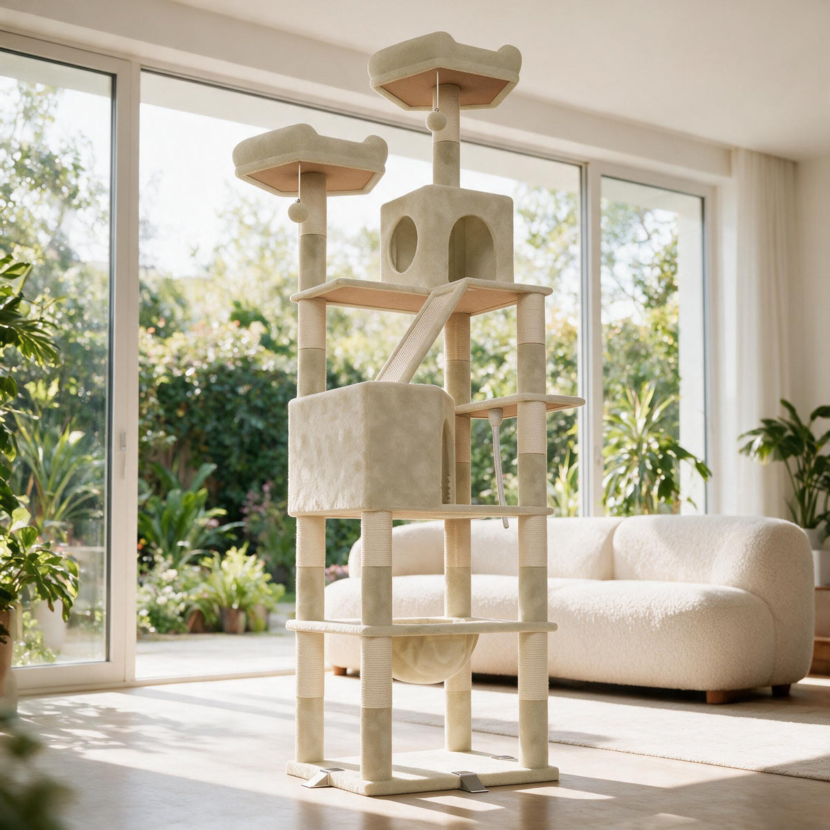 Arbre à chat en bois XXL Baobab – hamac, griffoirs et poteaux sisal
