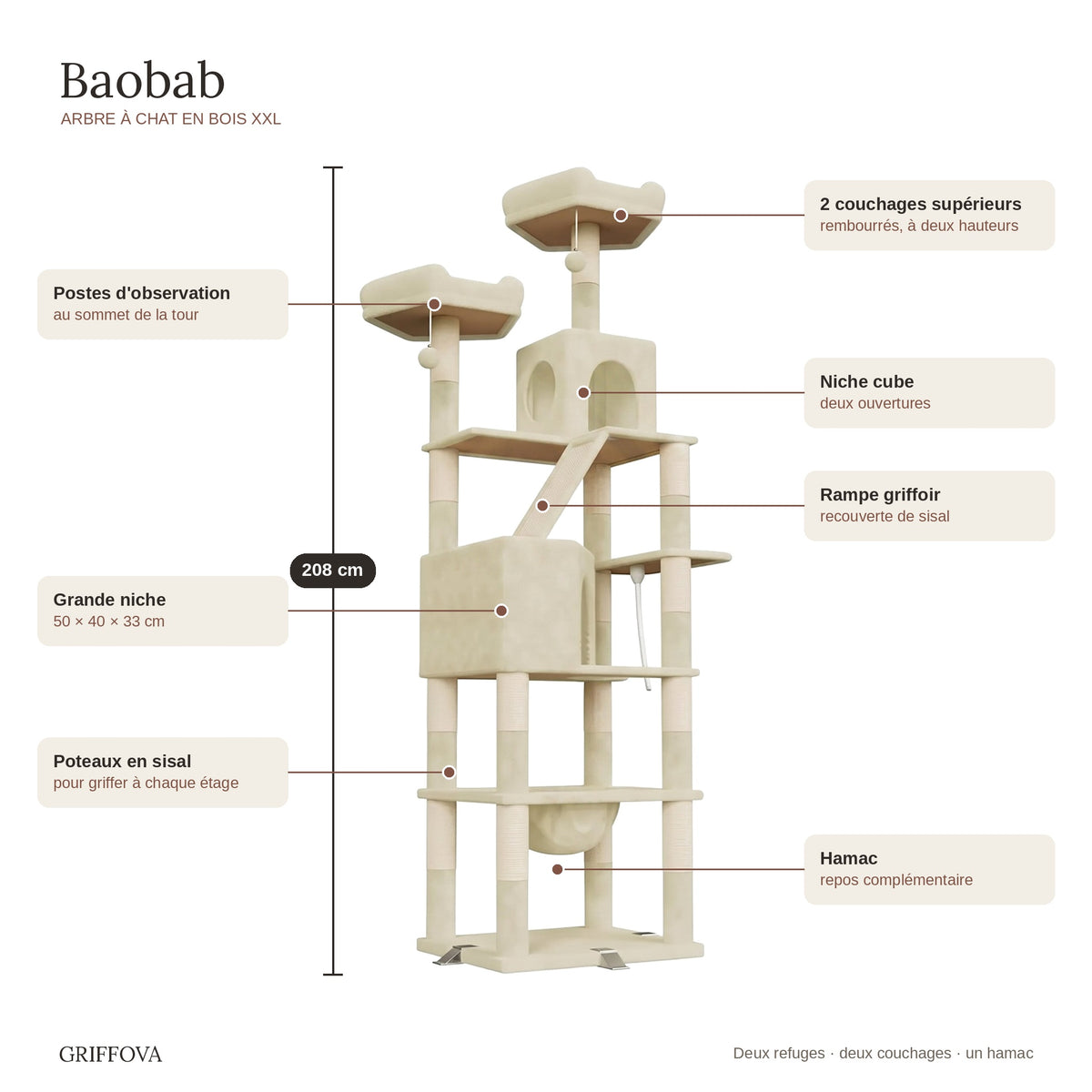 Arbre à chat en bois XXL | Baobab
