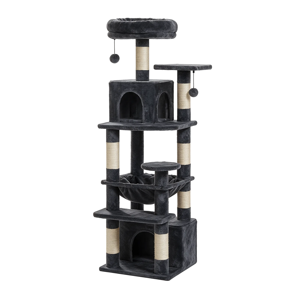 Canopée anthracite 136 cm, arbre à chat complet sur fond blanc