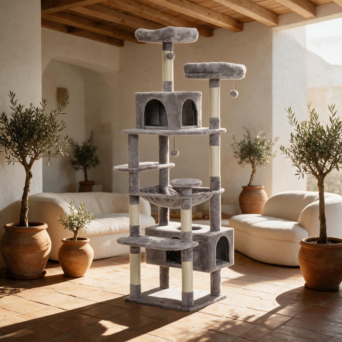 Arbre à chat en bois XL Canopée – perchoirs, hamac et poteaux sisal