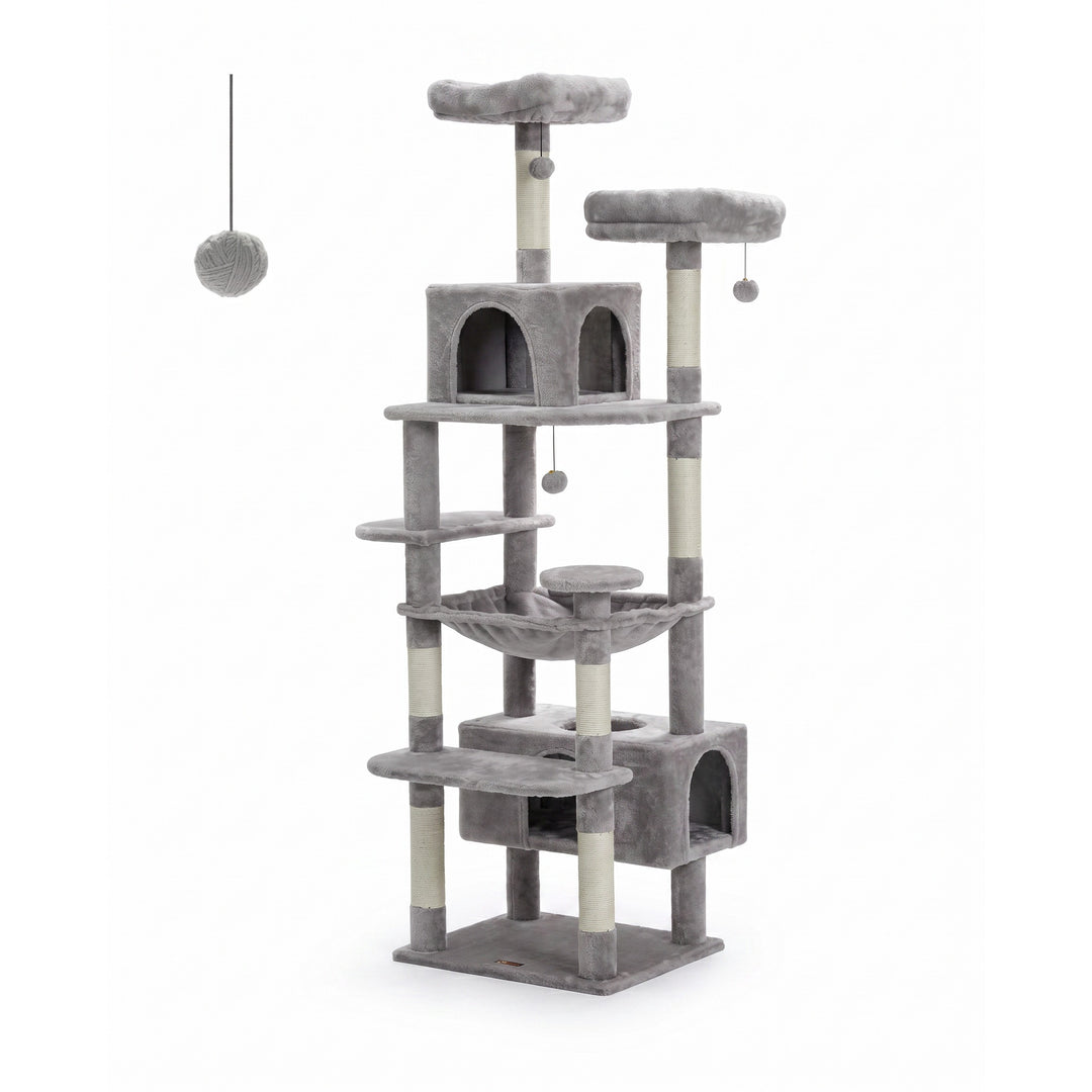 Arbre à chat en bois XL Canopée beige sur fond blanc - Griffova