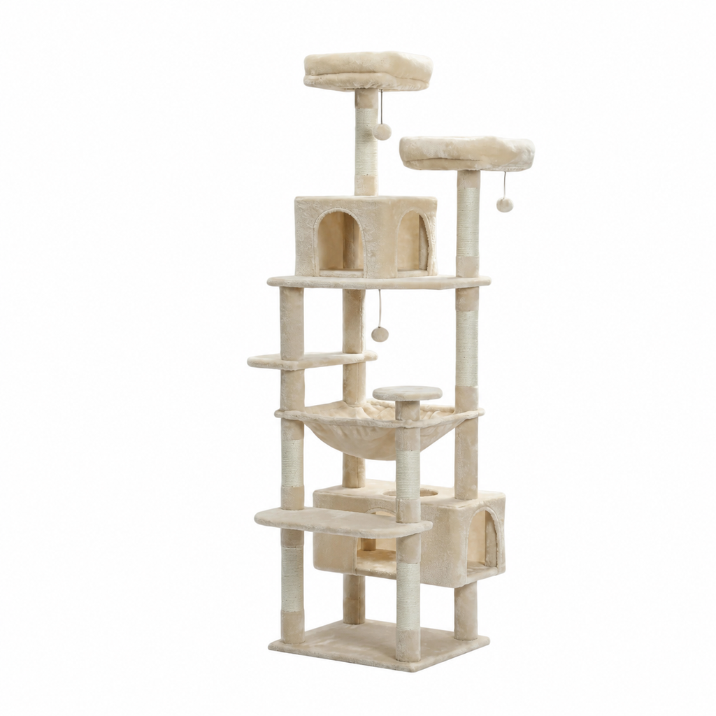 Canopée beige 184 cm, arbre à chat entier sur fond blanc