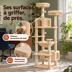 Arbre à chat en bois XL | Canopée — Beige / 184cm — vue 5
