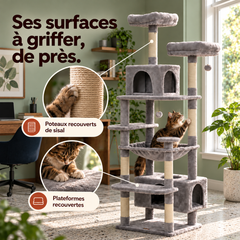 Arbre à chat en bois XL | Canopée — Gris / 184cm — vue 5