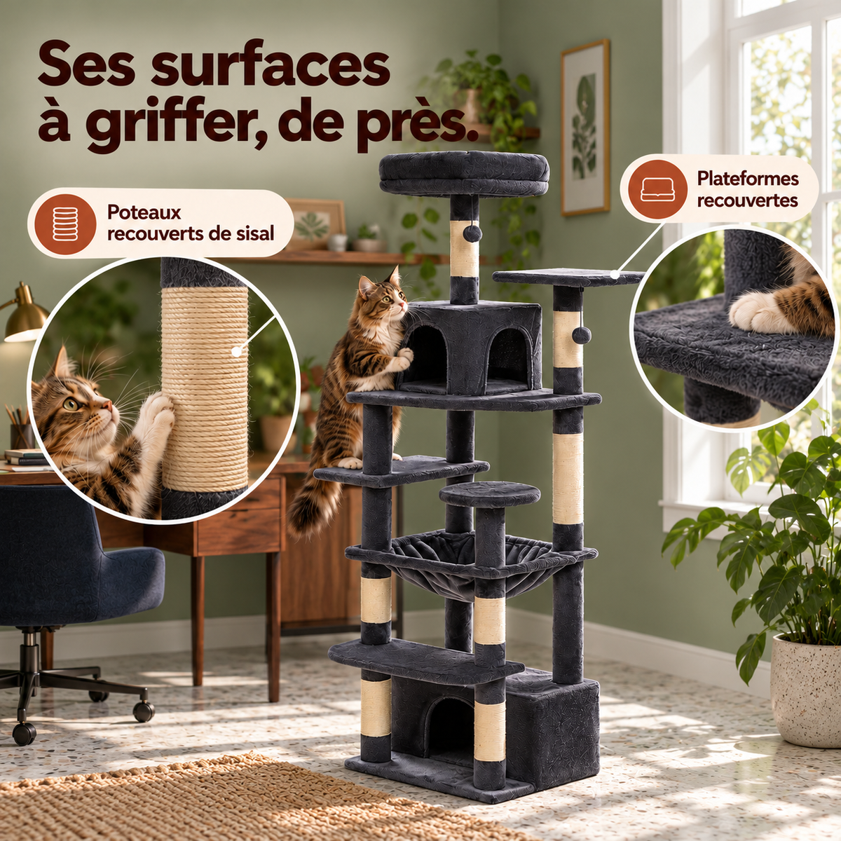 Arbre à chat — mise en situation avec repères du produit
