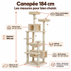 Arbre à chat en bois XL | Canopée — Beige / 184cm — vue 2