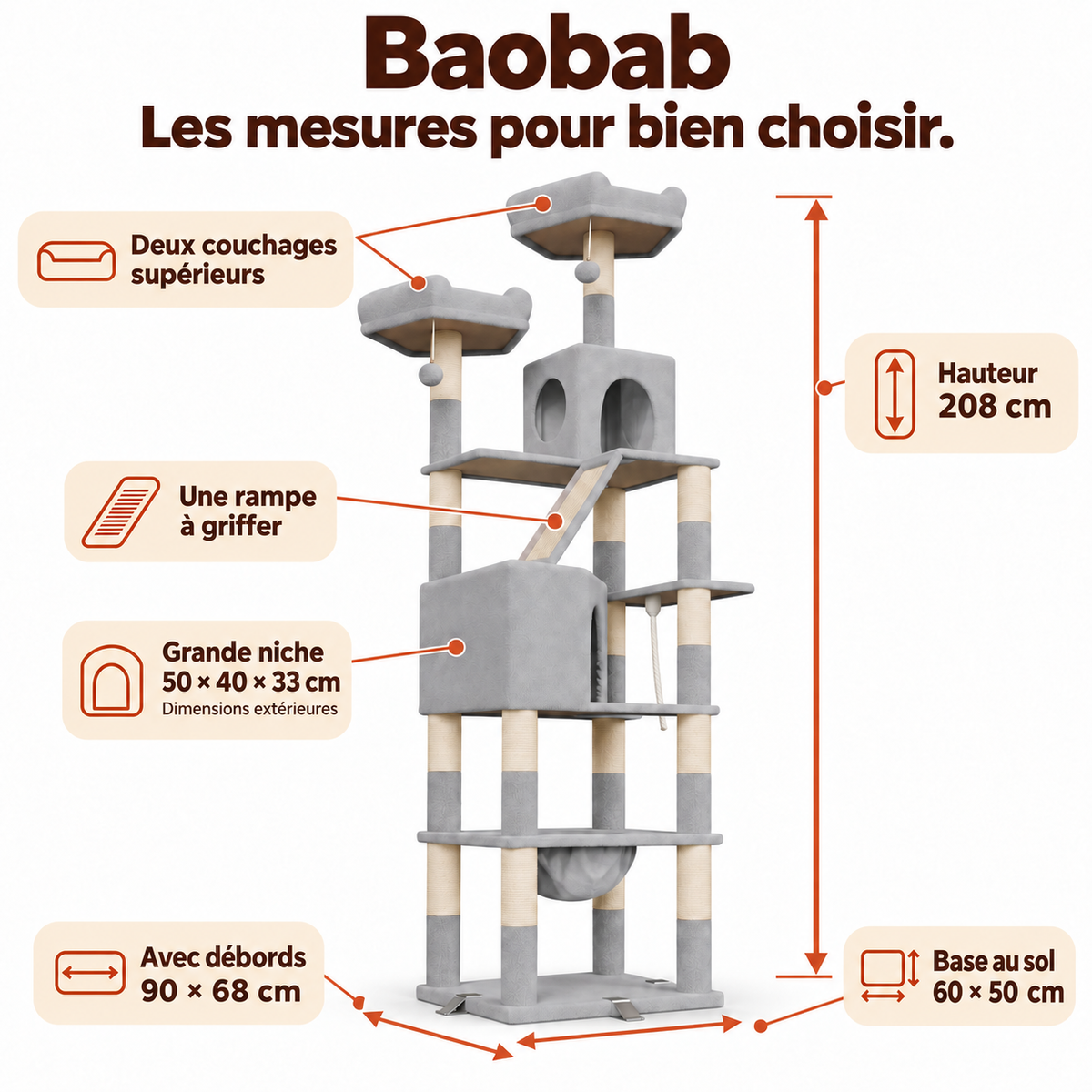 Mesures détaillées du produit sur fond blanc