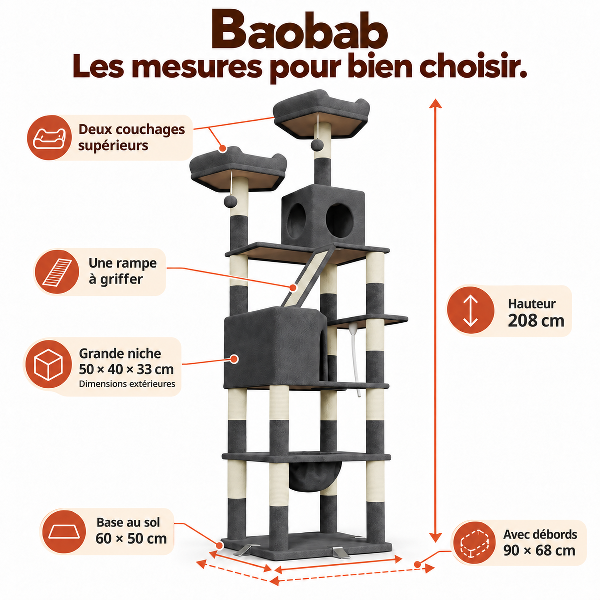 Mesures détaillées du produit sur fond blanc