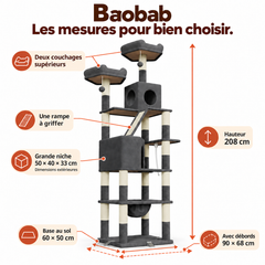 Arbre à chat en bois XXL | Baobab — Gris — vue 2