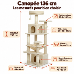 Arbre à chat en bois XL | Canopée — Beige / 136cm — vue 2