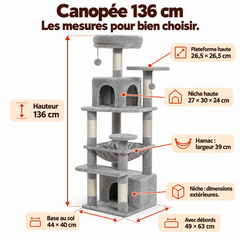 Arbre à chat en bois XL | Canopée — Gris / 136cm — vue 2