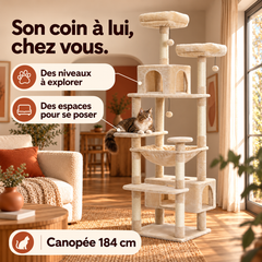 Arbre à chat en bois XL | Canopée — Beige / 184cm — vue 4