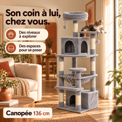 Arbre à chat en bois XL | Canopée — Gris / 136cm — vue 4