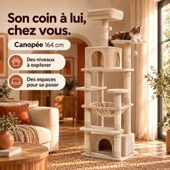 Arbre à chat en bois XL | Canopée — Beige / 164cm — vue 4