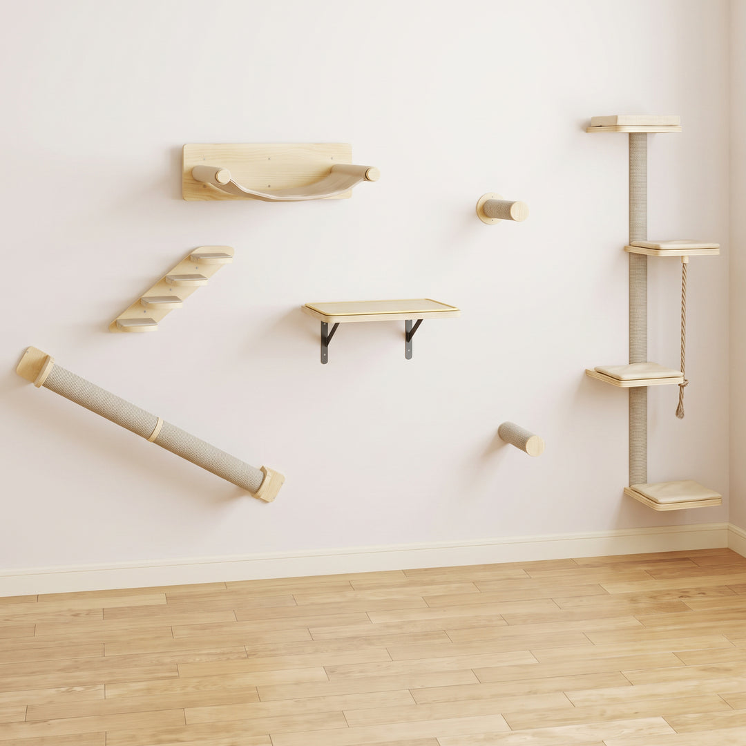 Mur d escalade pour chat 7 pieces en bois et sisal monte au mur - Griffova Liane