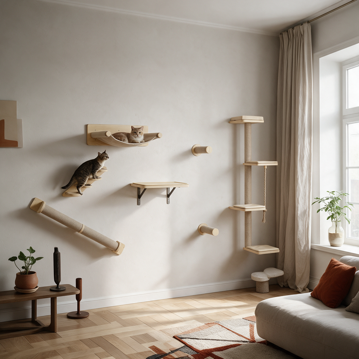 Arbre à chat mural en bois | Liane