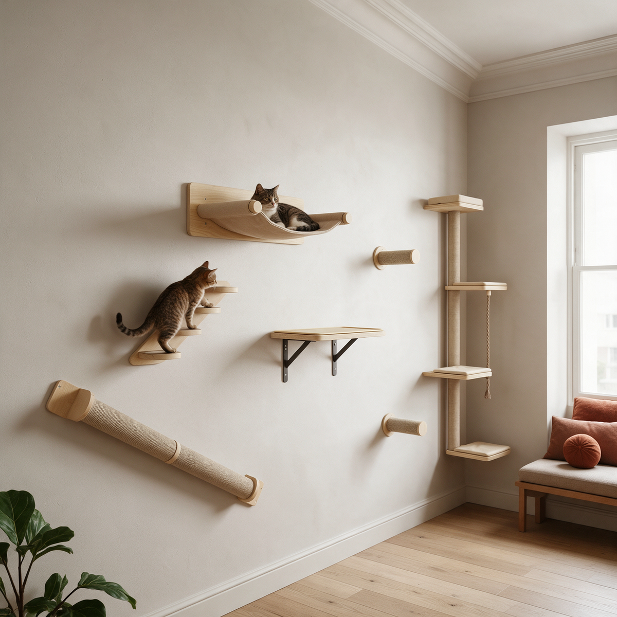 Arbre à chat mural en bois | Liane