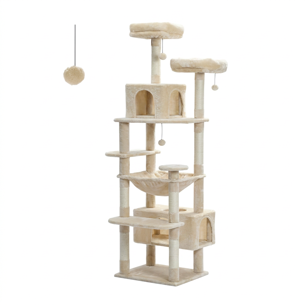 Arbre à chat en bois XL beige sur fond blanc - Griffova